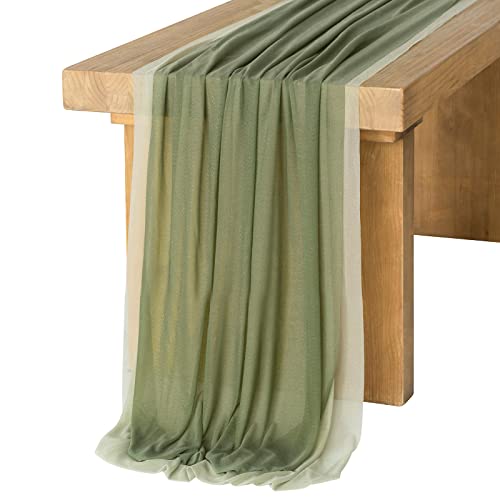 Ling's moment Sage Green & Campsite Chiffon Like Table Runner 30" x 120" (Set of 2) for Sweetheart Table Wedding Party Bridal Shower Decoration