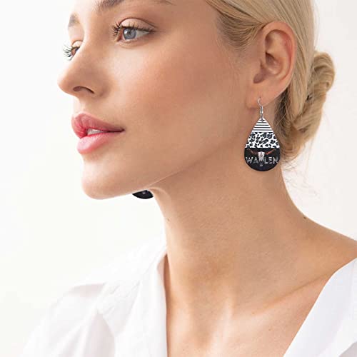 Heart Hoops Personality Western Style Rose Flower Duopi Earrings Wild Cow Head Print Earrings Puff (Black-A, One Size) #TOP1