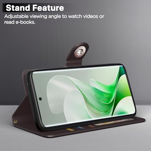 Image of Pikkme Flip Cover Leather Finish | Inside TPU with Card Pockets | Wallet Stand and Shock Proof | Complete Protection Button Flip Case for Vivo V40e 5G / iQOO Z9s 5G(Coffee)