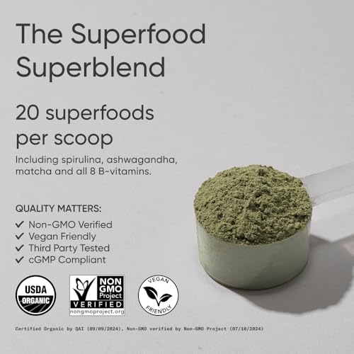 Image of Sports Research Organic Greens Superfood Powder w /Spirulina, Chlorella, Adaptogens, Enzymes, Probiotics & 8 VIT Bs for Gut & Mood Support* - Vegan, Sugar-Free & Low-Cal Pineapple Coconut 30 Servings