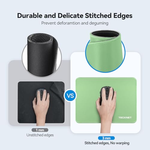 Image of TECKNET Mouse Pad with Anti-fray Stitching, Waterproof Surface & Non-Slip Rubber Base with Stitched Edges Gaming Mouse Mat for Laptop,Compatible with Laser and Optical Mice - LT.Green