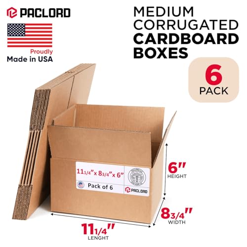 Image of Medium Cardboard Boxes 11 1 /4 inchL x 8 3 /4 inchW x 6 inchH (Pack of 6) - USA-Made Packing Boxes for Moving, Shipping, or Storage - USPS, UPS, FedEx Approved - Professional Packing Supplies for Moving