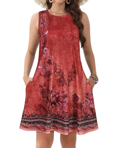 Image of JOLIGAL Womens Summer Dresses Casual Sleeveless Tshirt Sundress Beach Cover Up with Pockets Loose Tank Dress 2026