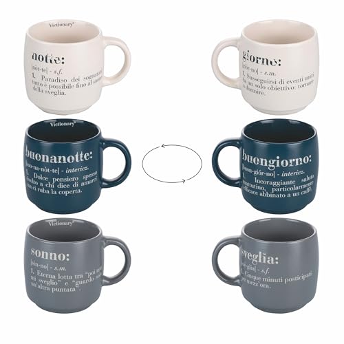 Villa d'Este Home Tivoli 1996 Set 3 tazze/mug impilabili 350 ml in gres, Victionary