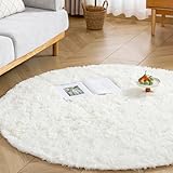 Keusnix ラグ カーペット ラグマット ふわふわ シャギーラグ 円形 絨毯 直径150cm 滑り止め付 洗える 肌触り優しい 防ダニ 抗菌 防臭 オールシーズン快適に使用 床暖房 ホットカーペット対応 ホワイト