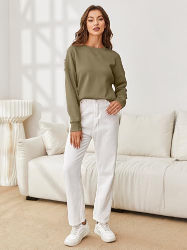 Glamaker Women's Crewneck Cropped Sweatshirt Pullover Stripe Air Essentials Basic Long Sleeve Shirts Casual Loose Fit Outfits4