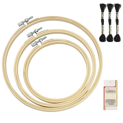 Juego De Bastidor De Bordado Redondo, 3 Anillos Ajustables De Punto De Cruz, Marco De Madera De 20 Cm