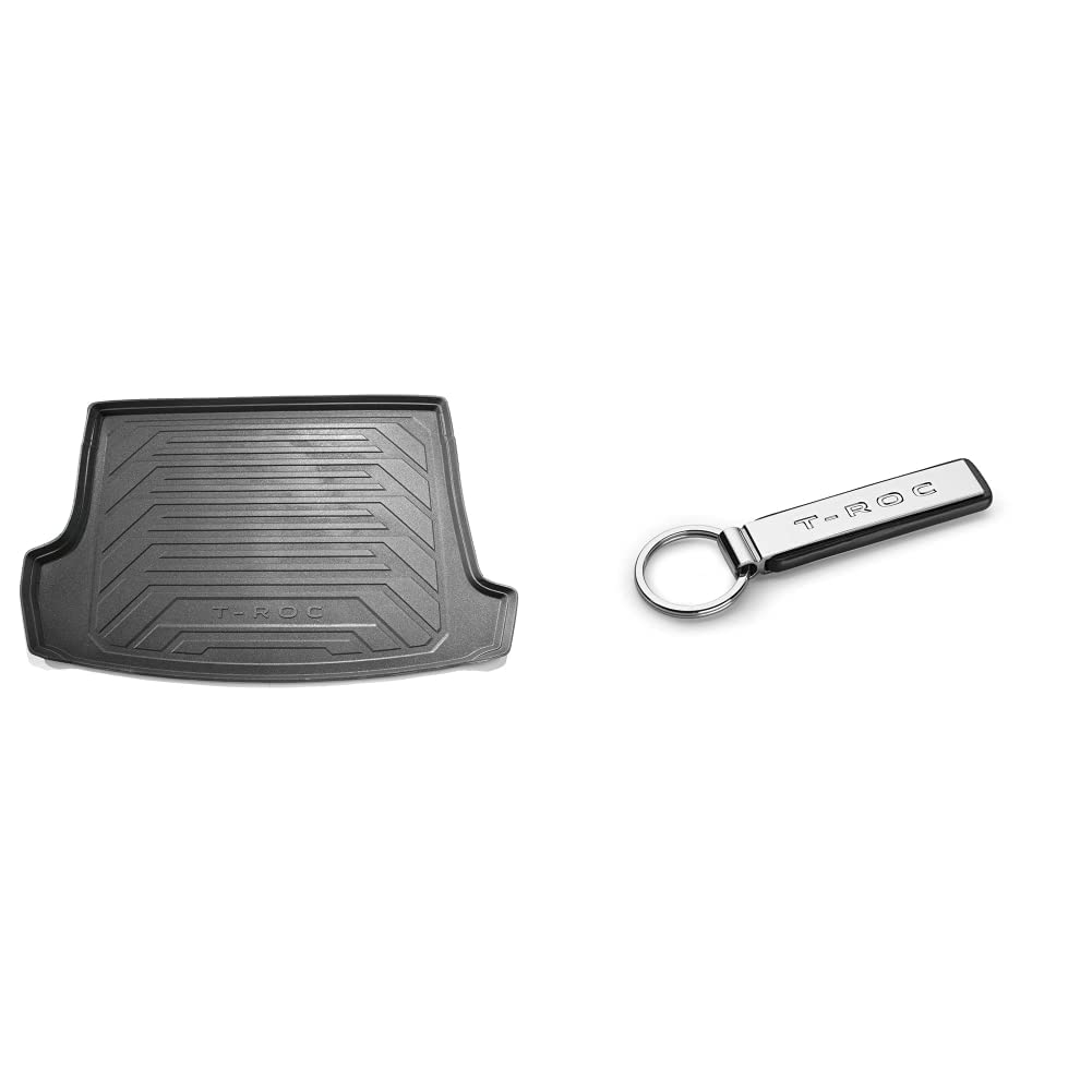 Volkswagen 2GA061160 Gepäckraumeinlage T-ROC Kofferraumeinlage (für variablen Ladeboden) & 2GA087010 T-ROC Original VW Schlüsselanhänger Keyring Metall Anhänger Silber schwarz