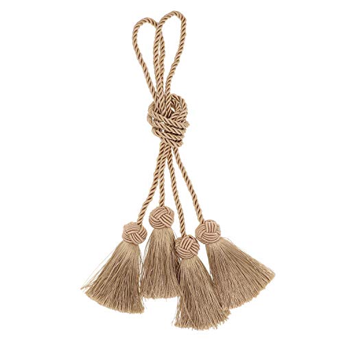 CHICTIE 37.8” Long Curtain Tiebacks Tassel Rope Handmade Ball Knot Sheers Draperies Lacing Holdbacks with Fringe for Window Door Bath Towel Decorative (Gold, 4)