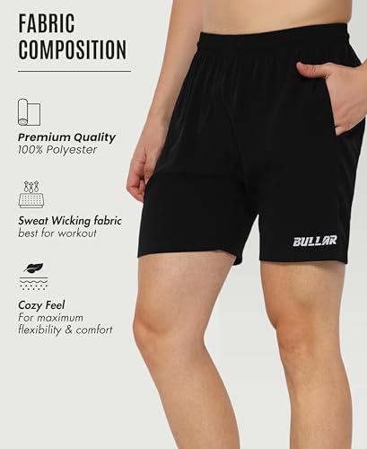 Image of BULLAR Premium Polyester Training Shorts Combo, Gym wear, Running, Sports,Workout Dryfit, Quick Dry Shorts with Drawstring