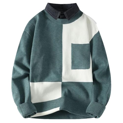 Men's Knit Sweaters Jumper Warm Turn-Down Neck Patchwork Sweater Clothing Harajuku Streetwear