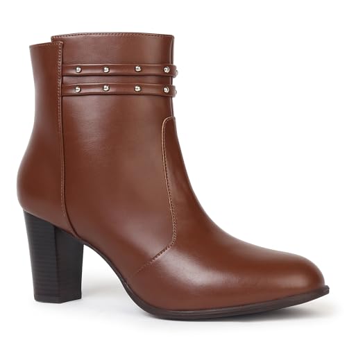Image of YOHO Stellar Studs Ankle Length Heeled Boots For Women | Comfortable and Stylish with Low Block Heel | Casual,Formal Wear for Winter BOOT 112