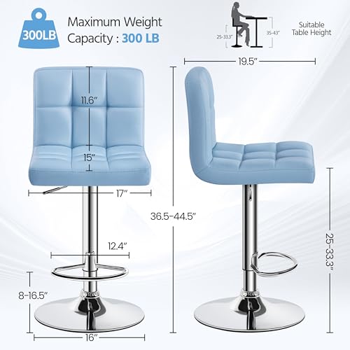 Image of Yaheetech Bar Stools Set of 2, Adjustable PU Leather Swivel Barstools, Modern Counter Stools with Back and Footrest, Counter Height Barstools for Bar, Kitchen, Dining Room, Blue