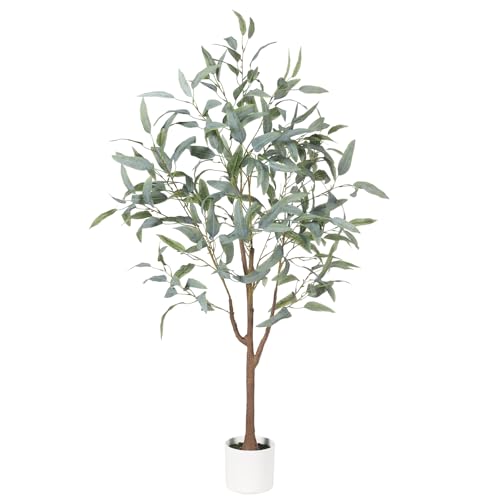 FEELEAD 人工観葉植物 高さ122cm フェイクユーカリ、ユーカリの木 お手入れ不要 リアルな枝ぶり 自然な葉 インテリア、オフィス、引っ越し祝いなどに最適