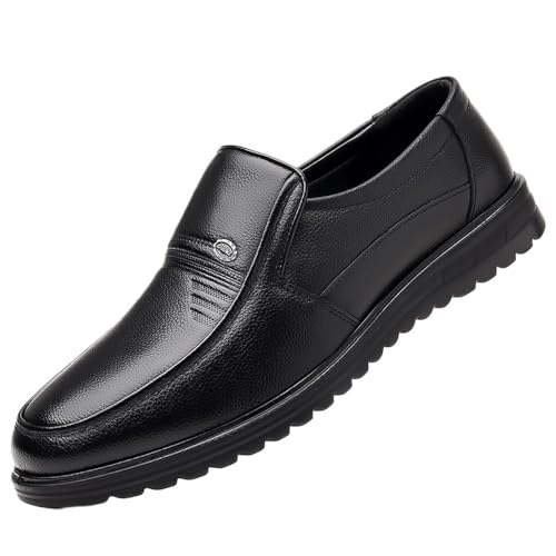 Men's Genuine Leather Dress Shoes Wide Width Business Casual Comfortable Round Toe Slip-On Shoes for Men
