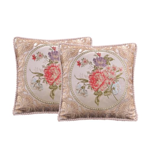 Qupace Set of 2 White Vintage Embroidered Throw Pillows Covers