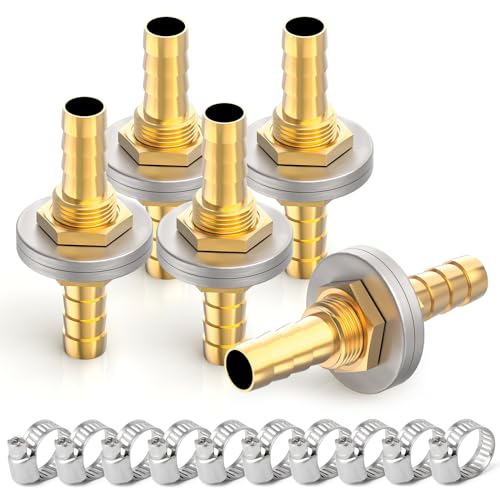 ERGAOBOY 5 pezzi da 8mm a 8mm in ottone portagomma passante testa esagonale diritto raccordo con 10 pezzi fascette stringitubo