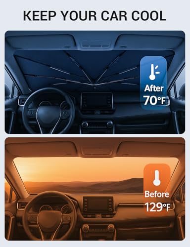 Image of Proadsy Windshield Sun Shade Umbrella for Subaru Forester 2019-2025 2026 Foldable Car Umbrella Sunshade with Soft TPU Handle Spring Structure Crystal Cooling Material Protect Car from Rays & Heat