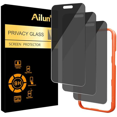 Ailun 3 Pack 4 Way 360 Degree Privacy Screen Protector for iPhone 16 Pro Max [6.9 inch] Face ID Sensitive 4 Directions Horizontal and Vertical All Around Anti Spy Tempered Glass Film[9H Hardness]-HD