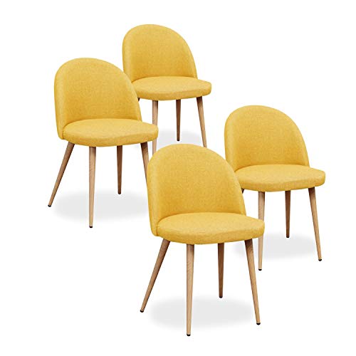 INTENSE DECO Lot de 4 chaises scandinaves Cecilia Tissu Jaune