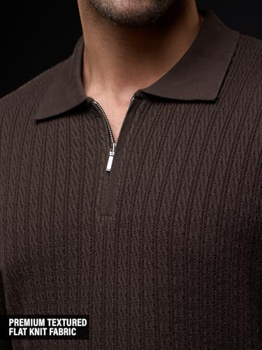 Image of The Souled Store Jacquard Polo: Midnight Wave Men and Boys Short Sleeve Spread Collar Navy Blue Solid Cotton Casual Everyday Officewear Regular Fit Polos