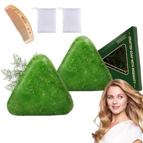 Nature Triangle Shampoo Bar, Nature Seven Green Soap Shampoo, Usman Grass Shampoo Bar, Natural Plant-based Solid Shampoo, Calming & Strengthening Hair Care for All Hair Types (2PCS)