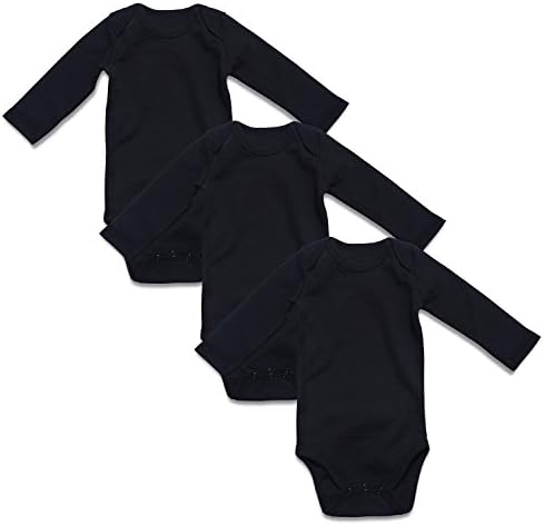 ROMPERINBOX Solid Black Long Sleeve Baby Bodysuits 3 Pack (18-24M, Black L 3 Pack)