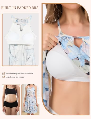 Image of JOYSHAPER Built in Bra Summer Dress Casual Beach Sundress Flowy Halter Dress with Pockets