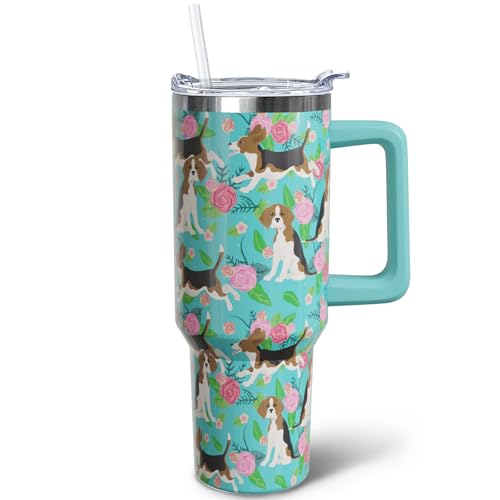 puhnhsv 40 oz Beagle Tumbler with Handle, Insulated Stainless Dog Tumbler Coffee Travel Mugs Cup Water Bottle Beagle Lovers Gifts for Women Girls