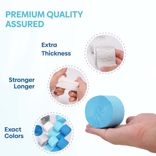 Image of 6 Light Blue Streamers, 492ft Pack of Crepe Paper Party Decorations | Each roll is 82 ft long and 1.8 Inch wide ideal for Birthday Party Decor, Graduation Parties and Baby Showers