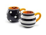 Terramoto Ceramic Halloween Bat Dots and Spider Web Stripes Mugs set of Two Assorted Design