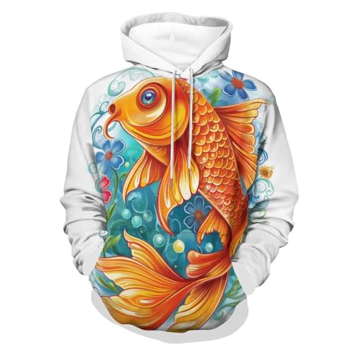Sweat à capuche poisson rouge et fleurs pour homme et femme, taille S