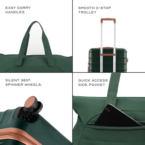 Image of Assembly Premium 20 Inches Cabin Trolley Bag | Polycarbonate Luggage with 3 Packing Organisers with Overnighter Duffle Bag for Men and Women | 45L + 40L | Green | Odyssey