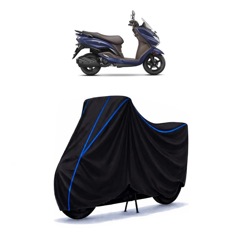 Image of Scooty Cover Water Resistant for Burgman Street STD | Universal Scooter & Bike Cover | Heavy Duty UV Dust, Rain & Scratch Protection | Elastic Fit All Weather Indoor Outdoor | Black with Blue Piping