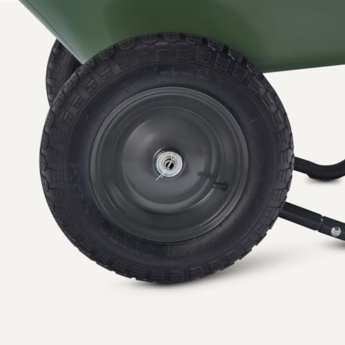 Amazon Basics Garden Wheelbarrow, Heavy Duty, 330 Pounds Capacity, 3.7 Cubic Feet, 26.8W x 53.9D x 27.2H inches, Green, 1-Pack view 3