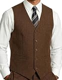 JEMITOP Men's Lightweight Texture Slim Fit Suit Dress Vest Brown L
