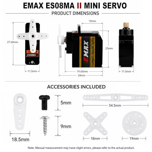 Servo micro analógico EMAX ES08MA II de engranajes metálicos de 12 g para modelos RC 2
