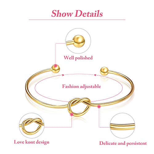 Hicarer 10 Pcs Knot Bracelet for Bridesmaid Proposal Gifts, Tie The Love Knot Bridesmaid Bracelet for Women Wedding Proposal Cuff Bangle with Cards(Gold)4