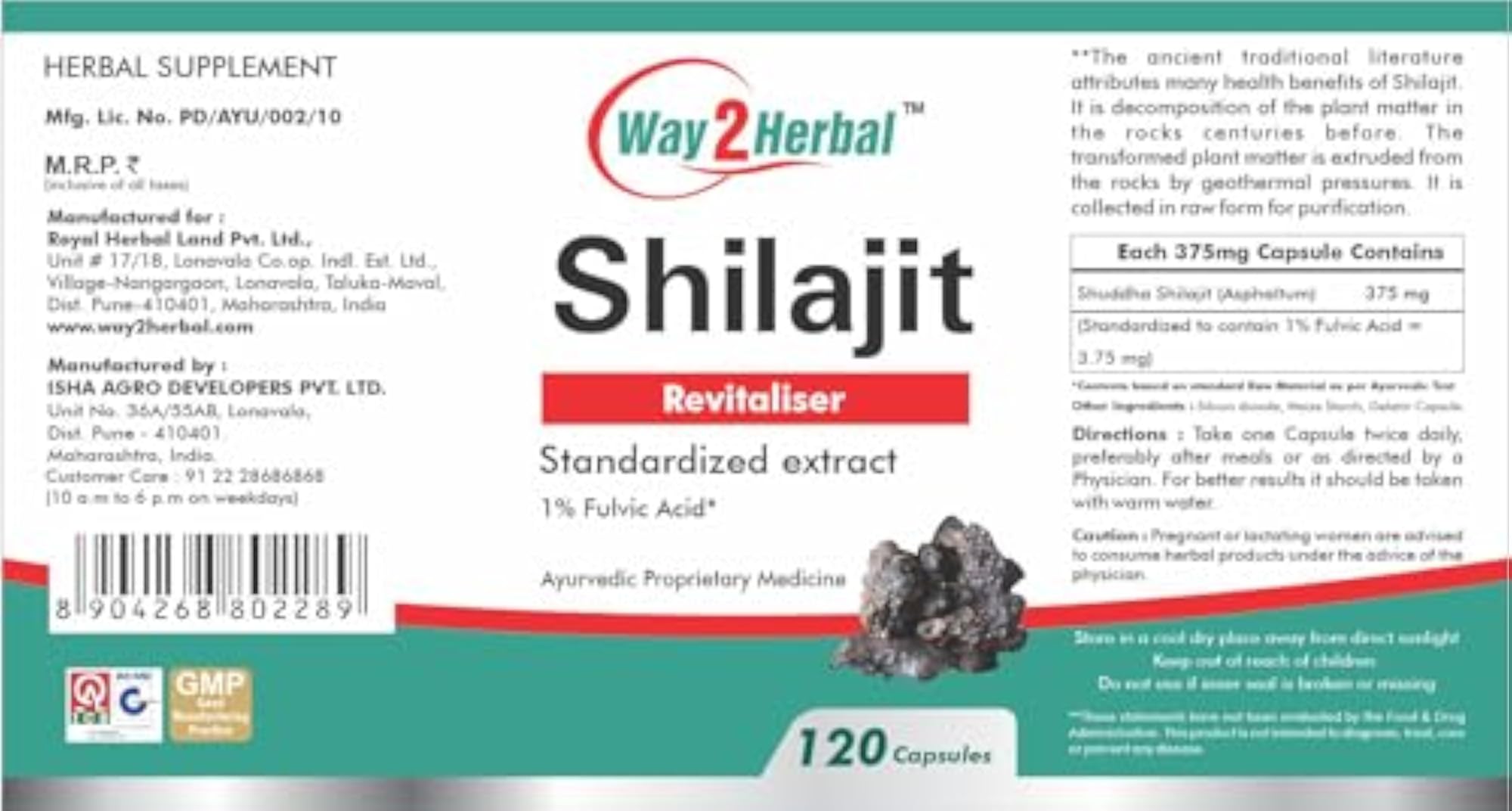Shilajit Capsules, Natural Energy Booster Supplement
