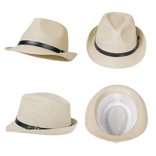 Image of Straw Trilby Fedora Hat for Men Women 1920s Panama Hat Short Brim Summer Beach Sun Hat with Band