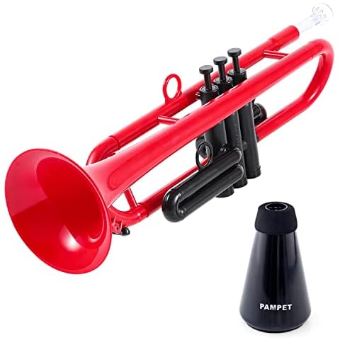 Professional Plastic Bb Trumpet with Trumpet Mute Silencer Standard Trumpet Set for Student Beginner Trumpet With 7C Mouthpiece and 3C Mouthpiece, Brass Bb Trumpet Instrument (Red) Cover