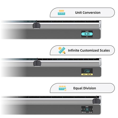 HOZO NeoRuler Digital Ruler, 12 inch Smart Ruler with Infinite Customized Scales and ±0.004 inch Accuracy, 93 Built-in US Imperial and Metric Scales