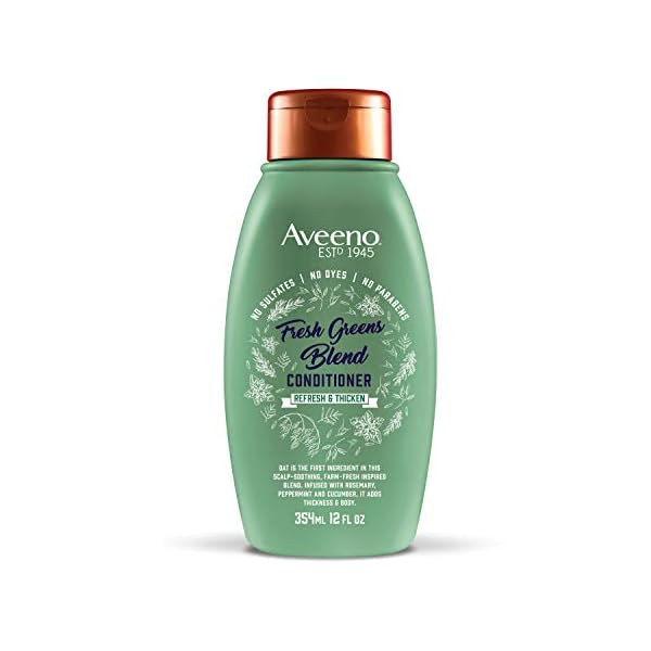 Aveeno-Fresh-Greens-Blend-Sulfate-Free-Conditioner-with-Rosemary-Peppermint-Cucumber-to-Thicken-Nourish-Clarifying-Volumizing-for-Thin-or-Fine-Hair-Paraben-Free-12oz Aveeno Scalp Soothing Fresh Greens Blend Conditioner, peppermint, 12 Fl Oz