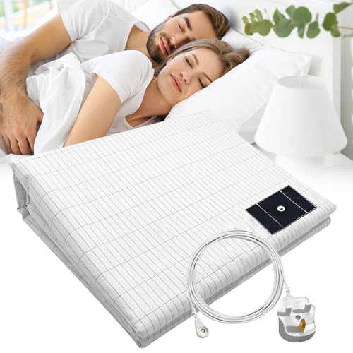 Vmxlso Grounding Bed Sheet, Earthing Sheets, Grounding Mat for Bed With 5% Silver Fiber & 95% Organic Cotton, Grounded Bed Sheet, Earthing Blanket Improved Sleep, Reduced Anxiety 68x132cm