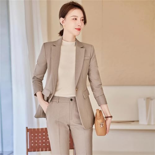 Women Tempeament Business Interview Slim Blazer and Pants Sets Office Ladies Work Wear Pink Suits3