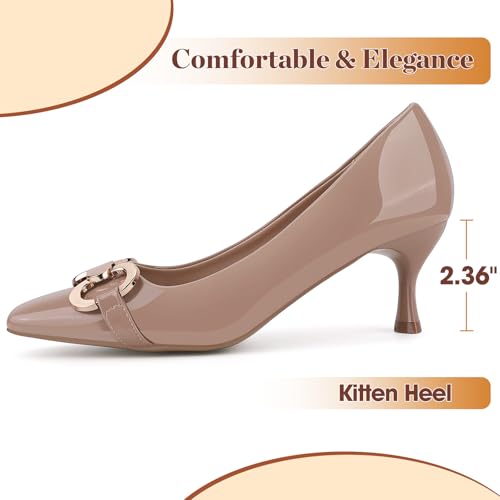 Zelaprox Women's Closed Square Toe Pumps,Low Kitten Heel Pumps Fashion Metal Slip On Stiletto Wedding Party Comfortable Dress Pump Shoes2