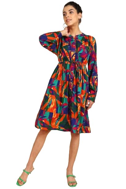 Image of ZELENA Maternity Zipless Feeding Dress for Women | 100% Viscose Rayon Pregnancy & Postpartum Tropical Leaf Printed Dress | Nursing Dress for Breastfeeding for Mothers with Pocket