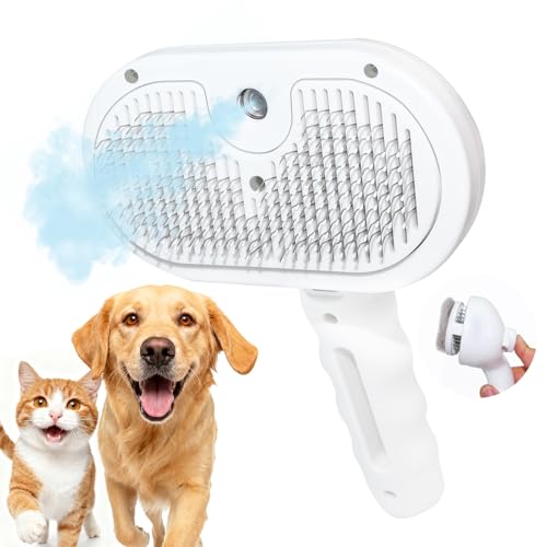 FYNIGO Spazzola per gatti autopulente con vapore e spray – Grande capacità, ricaricabile, riduce l'elettricità statica, massaggio delicato, volo anti-capelli per cani e gatti a pelo lungo