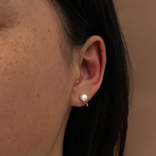 Image of CHIC & ARTSY 925 Sterling Silver Half Hoop Earrings for Women, Small Huggie Hoops Set with Ball Bar Star Moon Cross & Pearl, Lightweight Comfort Fit Everyday & Sleep Earrings