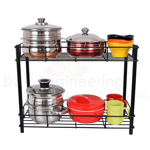 Image of D&V Engineering 2-Tier Metal Kitchen Storage Rack | Countertop Organizer Shelf & Spice Rack, Multipurpose Pantry and Cabinet Shelf Organizer